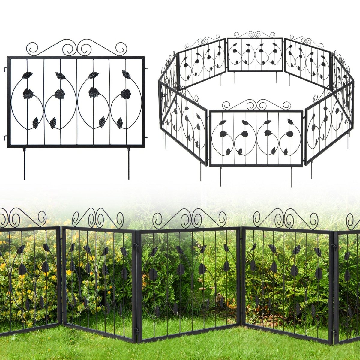 Decorative Garden Fence – 8 Panel Metal Animal Barrier Border (15 Ft, Black) - Napa Valley Wildflower Co.