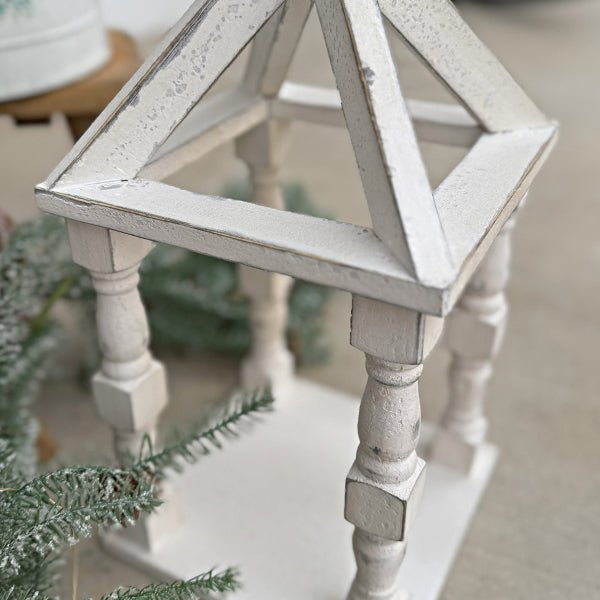 Distressed White Turned Wooden Open Lanterns, Set of Two - Napa Valley Wildflower Co.