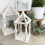 Distressed White Turned Wooden Open Lanterns, Set of Two - Napa Valley Wildflower Co.