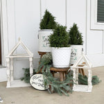 Distressed White Turned Wooden Open Lanterns, Set of Two - Napa Valley Wildflower Co.