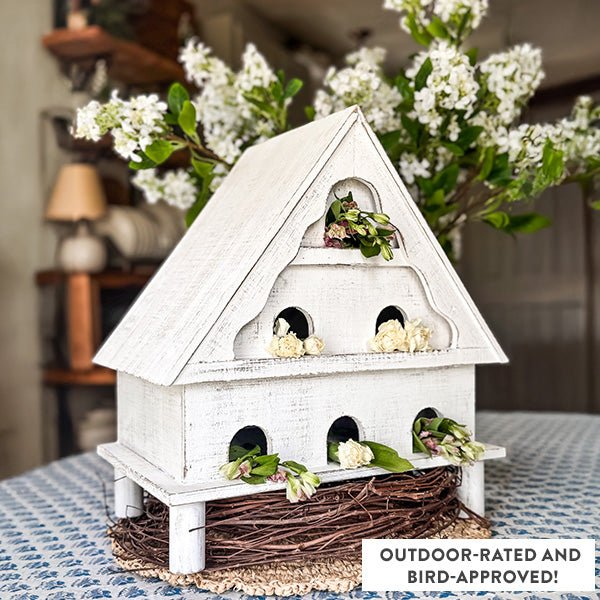 Distressed White Wood Functional Bird House | Outdoor Rated - Napa Valley Wildflower Co.