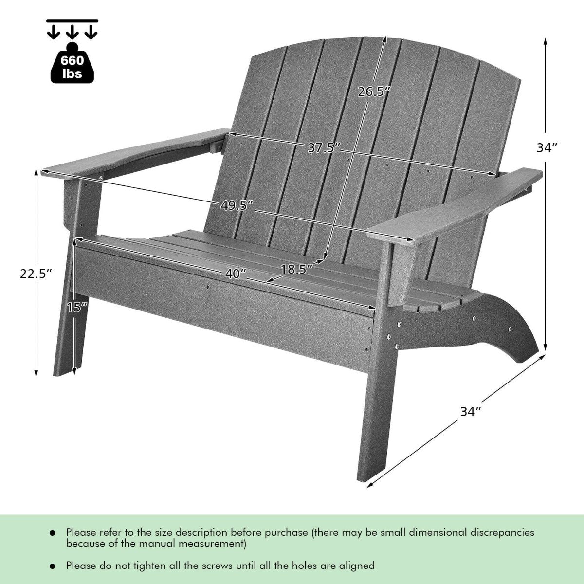 Double Adirondack Patio Chair – HDPE Outdoor Loveseat with Armrests (Gray) - Napa Valley Wildflower Co.