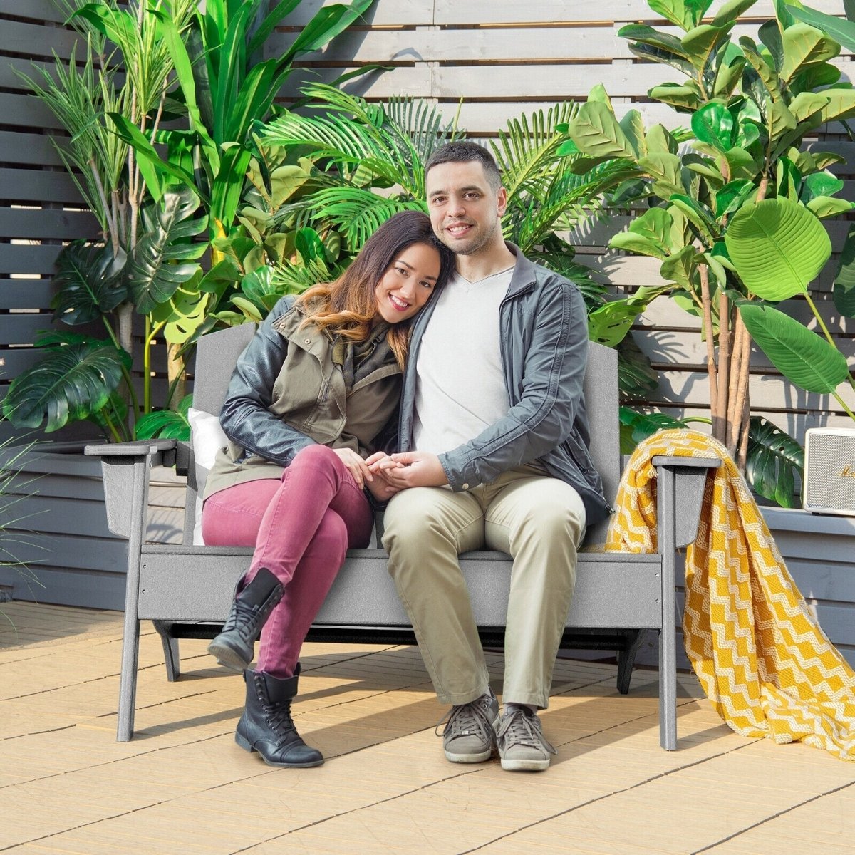 Double Adirondack Patio Chair – HDPE Outdoor Loveseat with Armrests (Gray) - Napa Valley Wildflower Co.