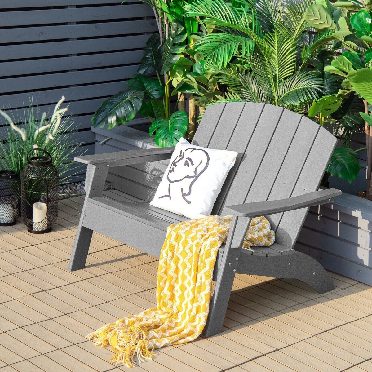 Double Adirondack Patio Chair – HDPE Outdoor Loveseat with Armrests (Gray) - Napa Valley Wildflower Co.