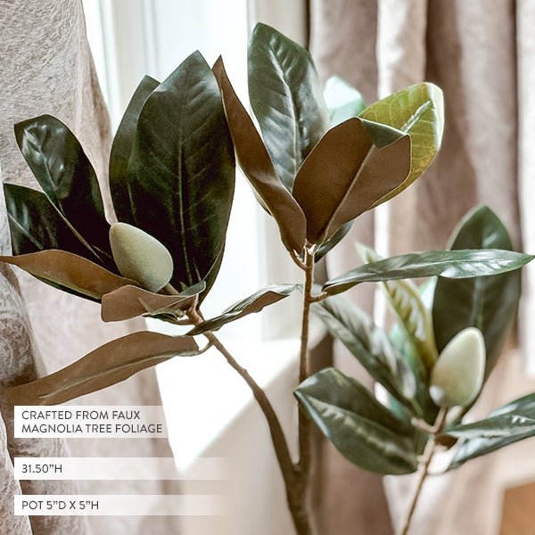 Elegant 31 - Inch Potted Faux Magnolia Tree - Napa Valley Wildflower Co.