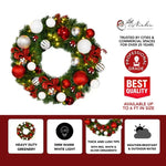Elegant Pre - Decorated Christmas Wreath - Red, White &amp; Silver - Napa Valley Wildflower Co.