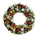 Elegant Pre - Decorated Christmas Wreath - Red, White &amp; Silver - Napa Valley Wildflower Co.