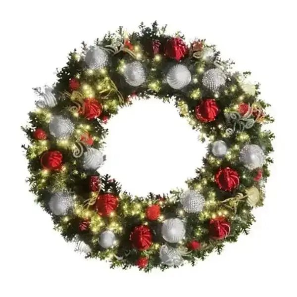 Elegant Pre - Decorated Christmas Wreath - Red, White &amp; Silver - Napa Valley Wildflower Co.