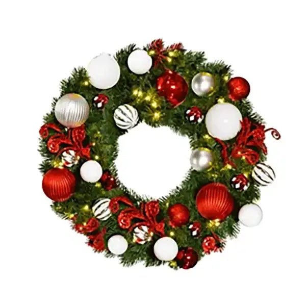 Elegant Pre - Decorated Christmas Wreath - Red, White &amp; Silver - Napa Valley Wildflower Co.