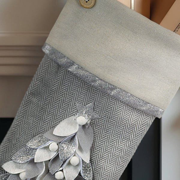 Elegant Stocking with Tree Motif | Silver & Gold Collection - Napa Valley Wildflower Co.