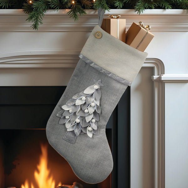 Elegant Stocking with Tree Motif | Silver & Gold Collection - Napa Valley Wildflower Co.