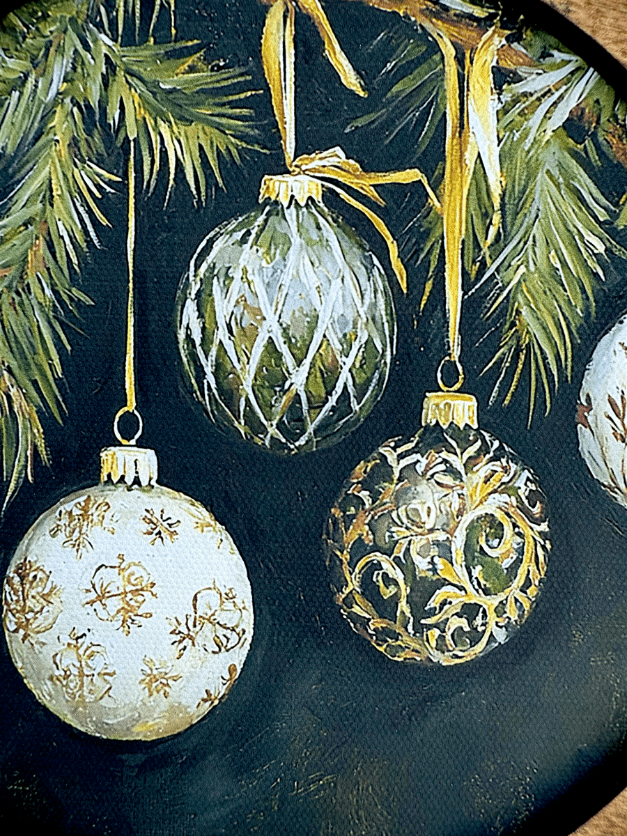 Elegant Vintage Ornaments Round Canvas Art | 8" Diameter - Napa Valley Wildflower Co.