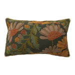 Embroidered Autumn Floral Cotton Slub Pillow with Fringe - Napa Valley Wildflower Co.