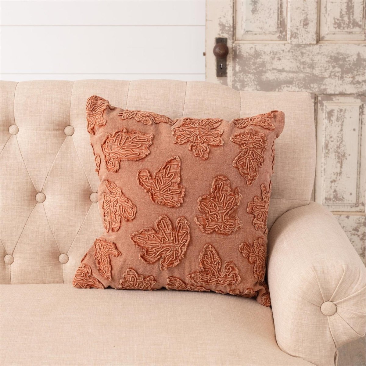 Fall Leaf Orange Stonewashed Throw Pillow - Napa Valley Wildflower Co.