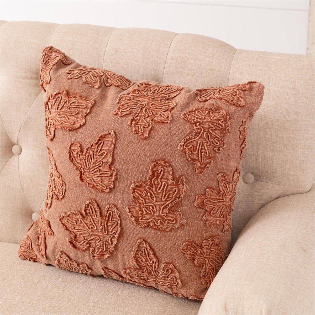Fall Leaf Orange Stonewashed Throw Pillow - Napa Valley Wildflower Co.