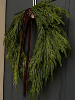 Faux Norfolk Pine Wreath with Dark Brown Velvet Bow - Napa Valley Wildflower Co.