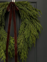 Faux Norfolk Pine Wreath with Dark Brown Velvet Bow - Napa Valley Wildflower Co.