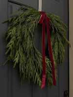 Faux Norfolk Pine Wreath with Red Velvet Bow - Napa Valley Wildflower Co.