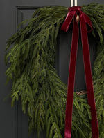 Faux Norfolk Pine Wreath with Red Velvet Bow - Napa Valley Wildflower Co.