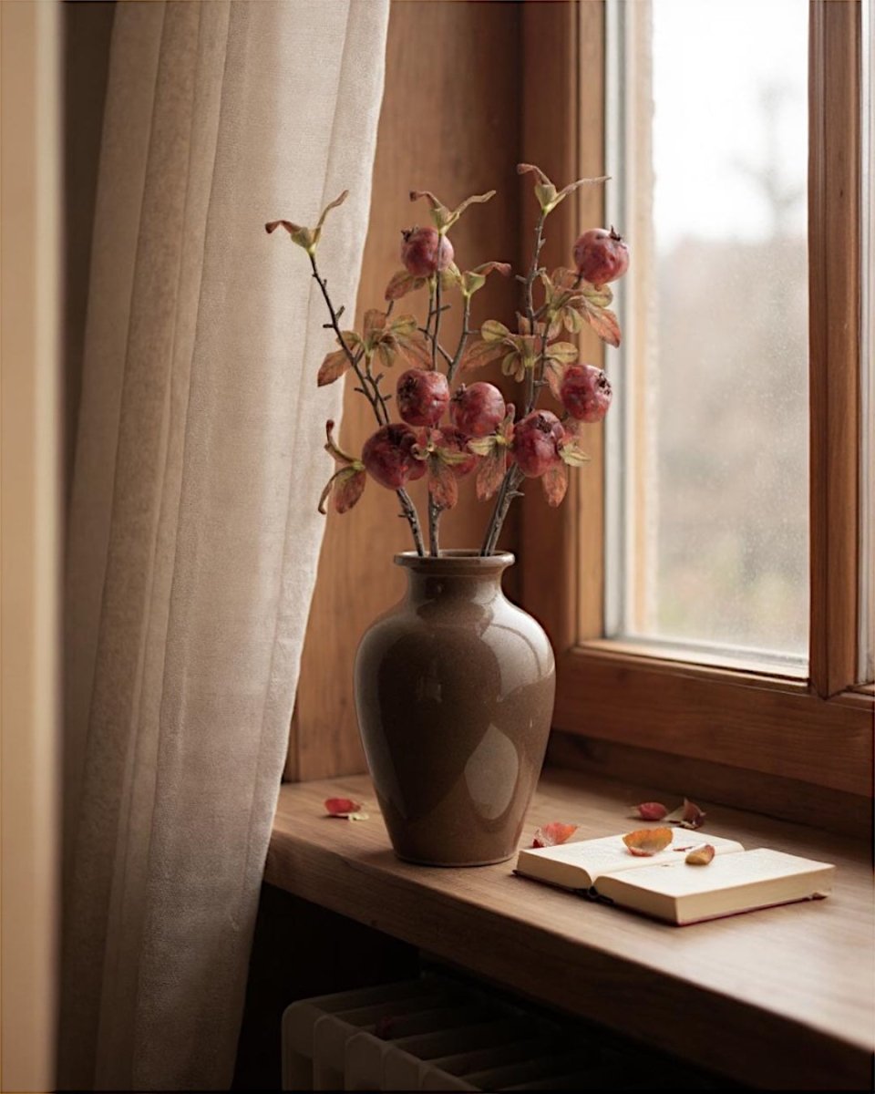 Faux Pomegranate Stem with Leaves - Napa Valley Wildflower Co.