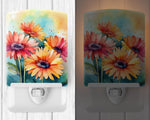 Gerbera Daisies in Watercolor Ceramic Nightlight (B) - Napa Valley Wildflower Co.
