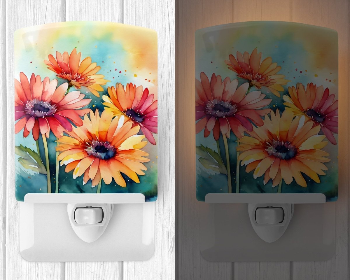 Gerbera Daisies in Watercolor Ceramic Nightlight (B) - Napa Valley Wildflower Co.