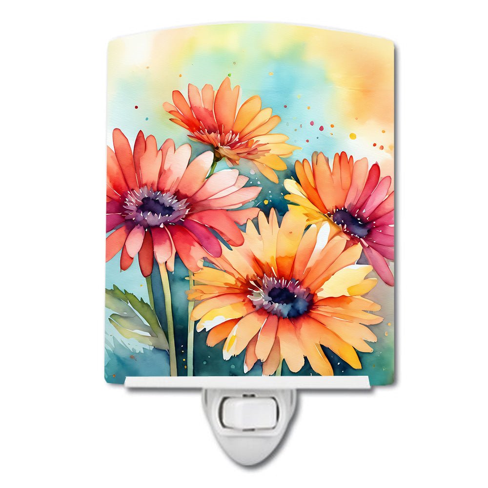 Gerbera Daisies in Watercolor Ceramic Nightlight (B) - Napa Valley Wildflower Co.