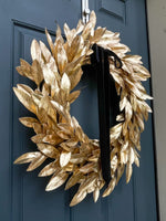 Gold Bay Leaf Christmas Wreath with Black Velvet Bow - Napa Valley Wildflower Co.