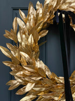 Gold Bay Leaf Christmas Wreath with Black Velvet Bow - Napa Valley Wildflower Co.
