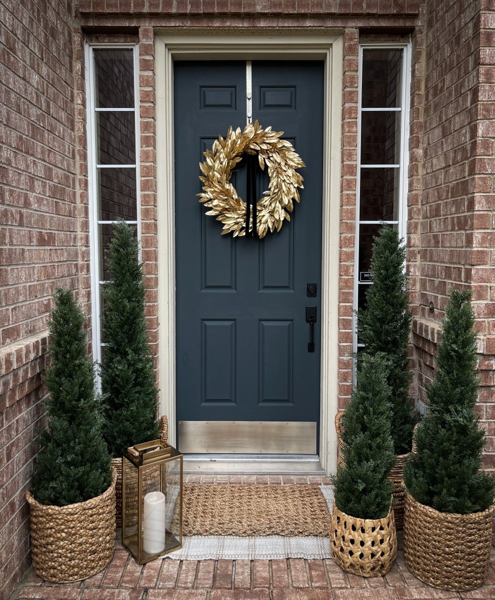 Gold Bay Leaf Christmas Wreath with Black Velvet Bow - Napa Valley Wildflower Co.