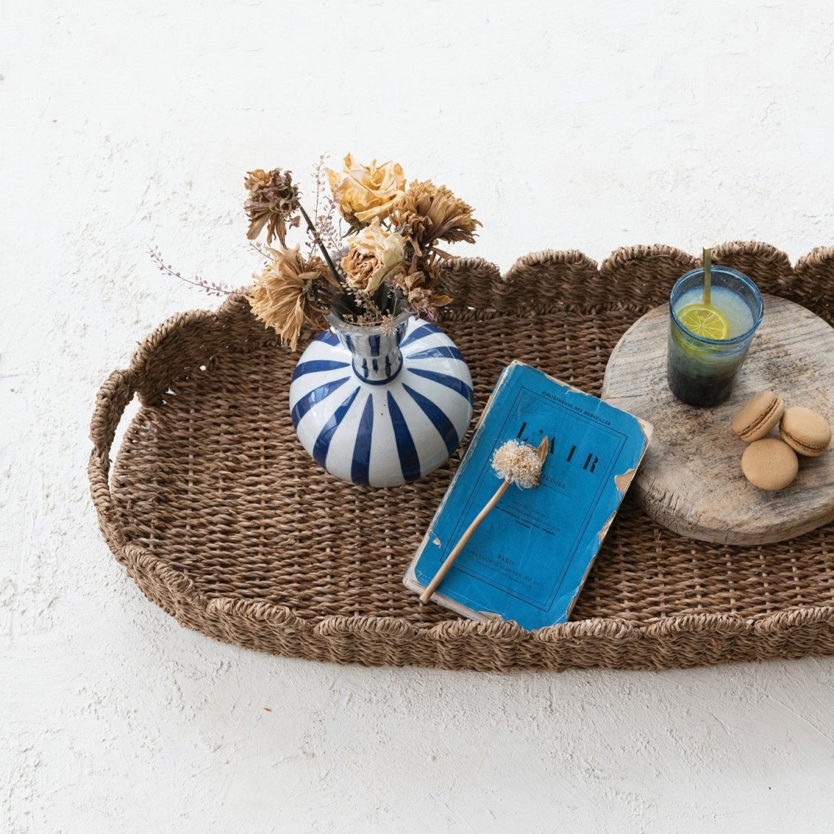 Hand - Woven Bankuan Scalloped Tray with Handles - Napa Valley Wildflower Co.