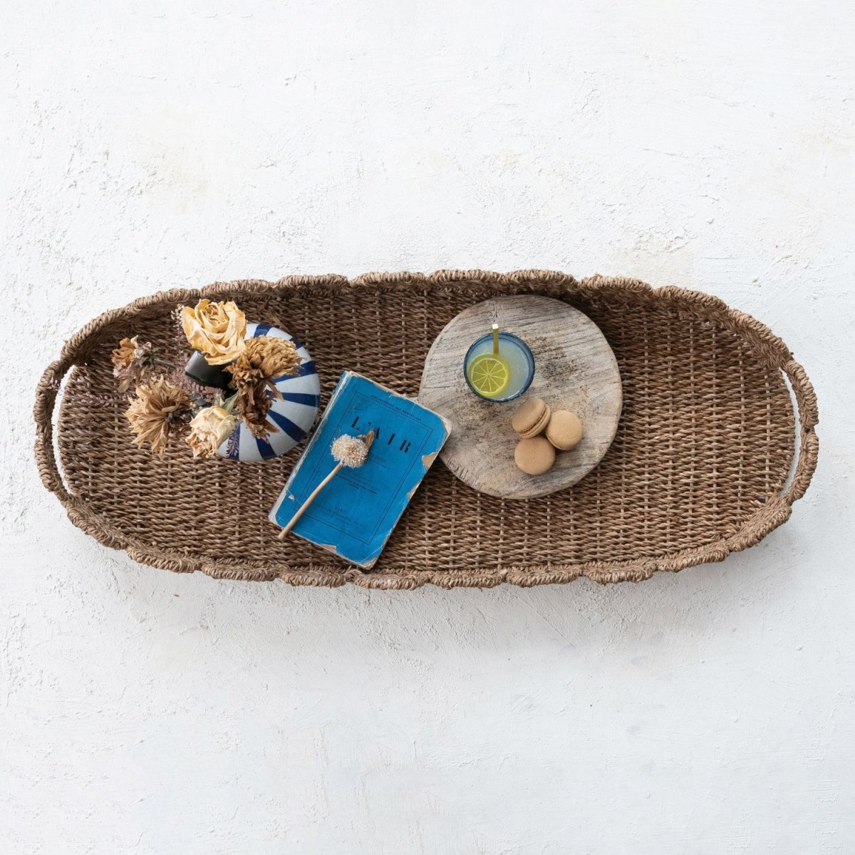 Hand - Woven Bankuan Scalloped Tray with Handles - Napa Valley Wildflower Co.