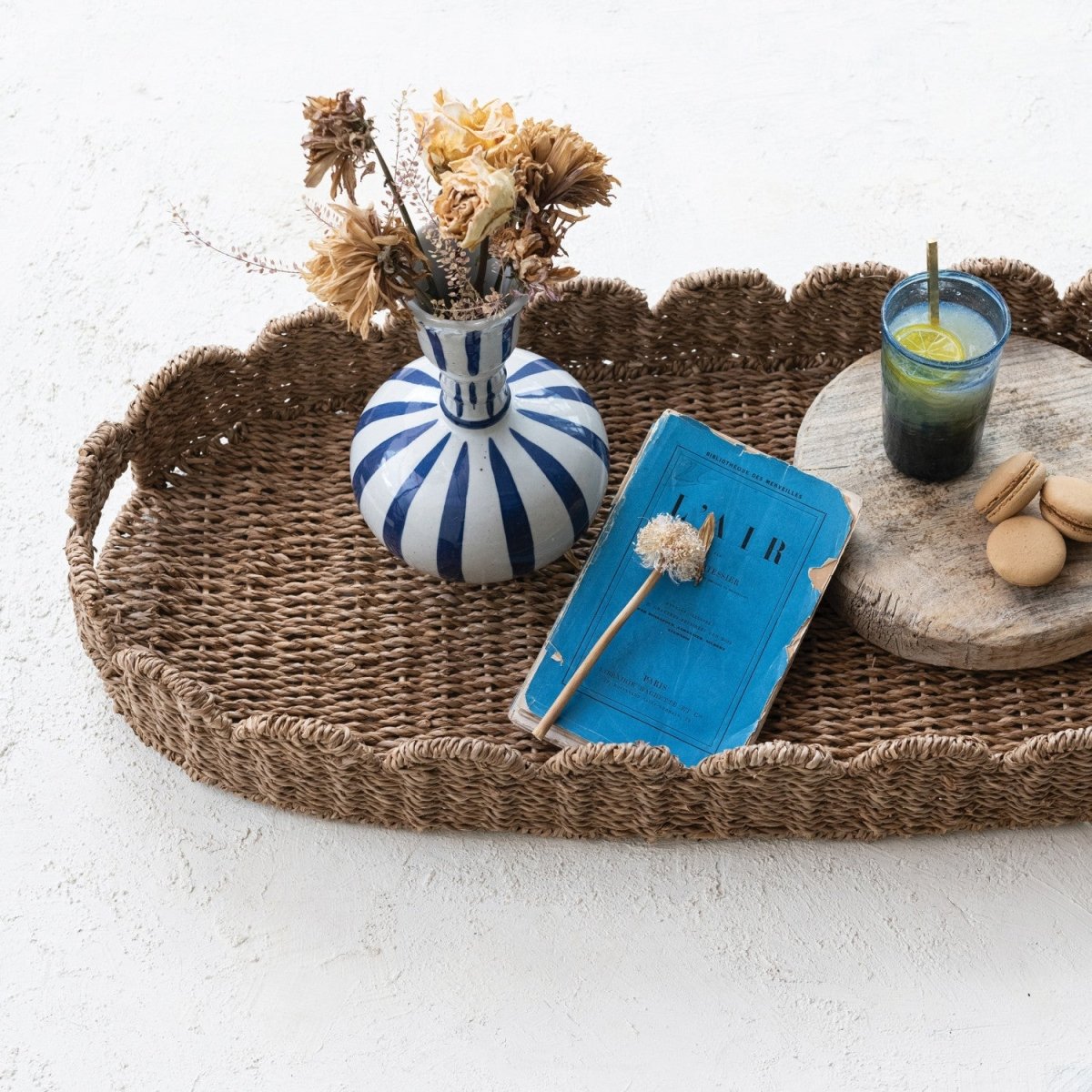 Hand - Woven Bankuan Scalloped Tray with Handles - Napa Valley Wildflower Co.