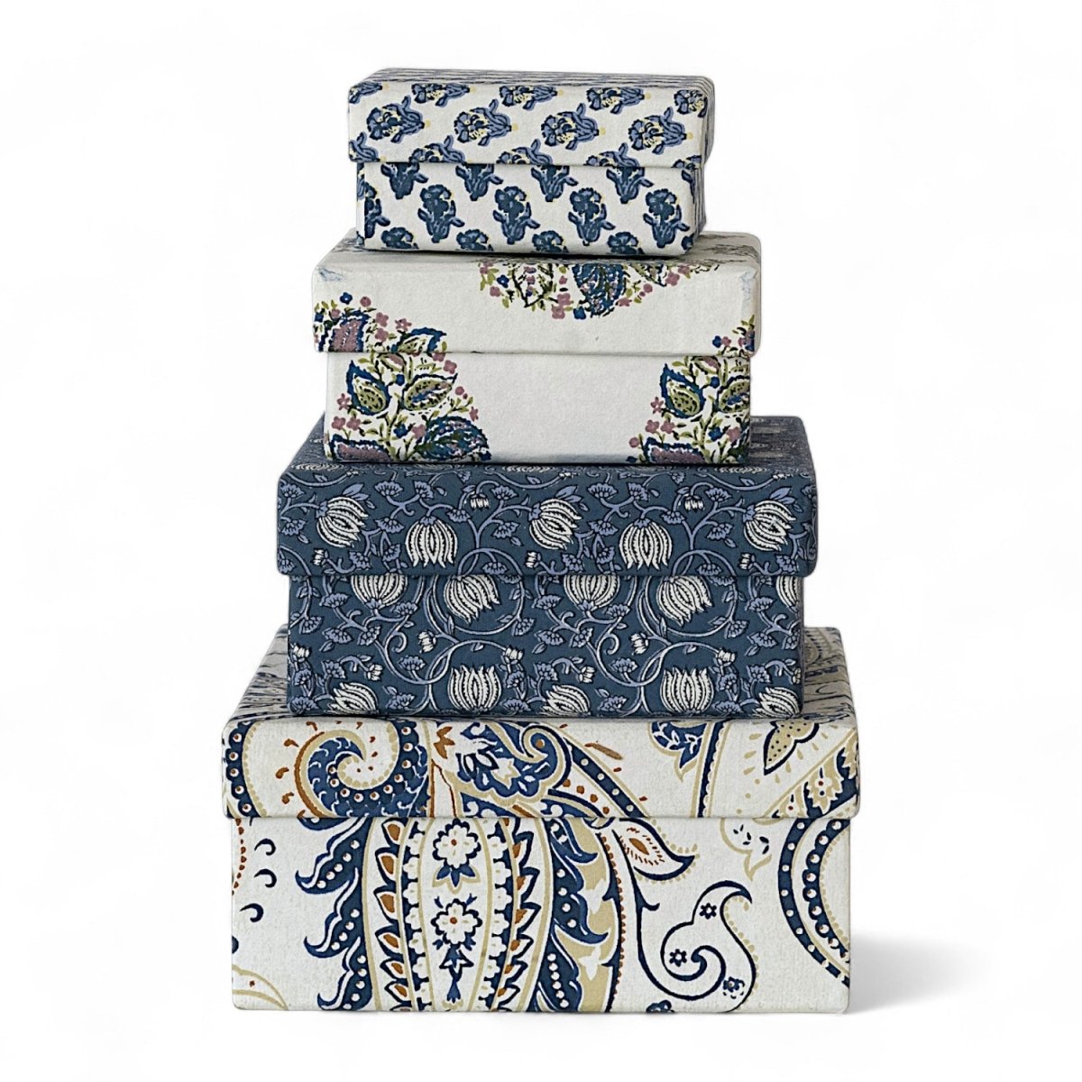 Handmade Blue Paisley Print Nested Gift Boxes - Napa Valley Wildflower Co.
