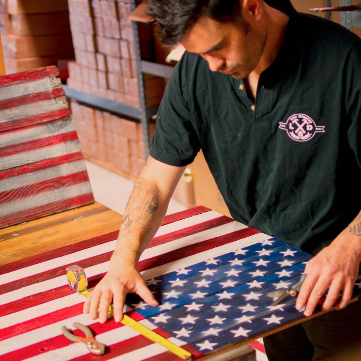Handmade Wooden American Flag – 27x48 Rustic Reclaimed Redwood Wall Decor (Indoor/Outdoor) - Napa Valley Wildflower Co.