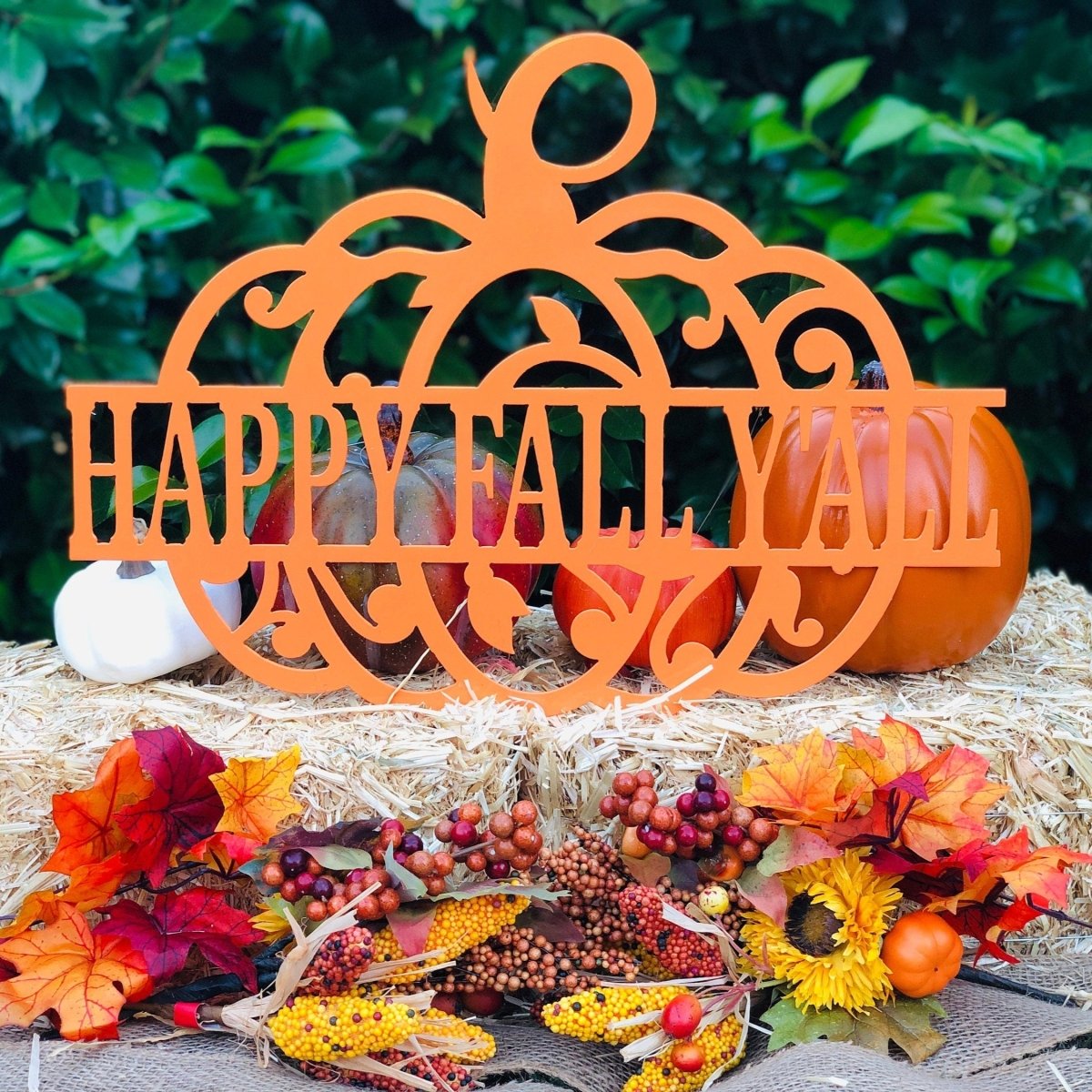 Happy Fall Y'all Pumpkin Metal Sign - Napa Valley Wildflower Co.