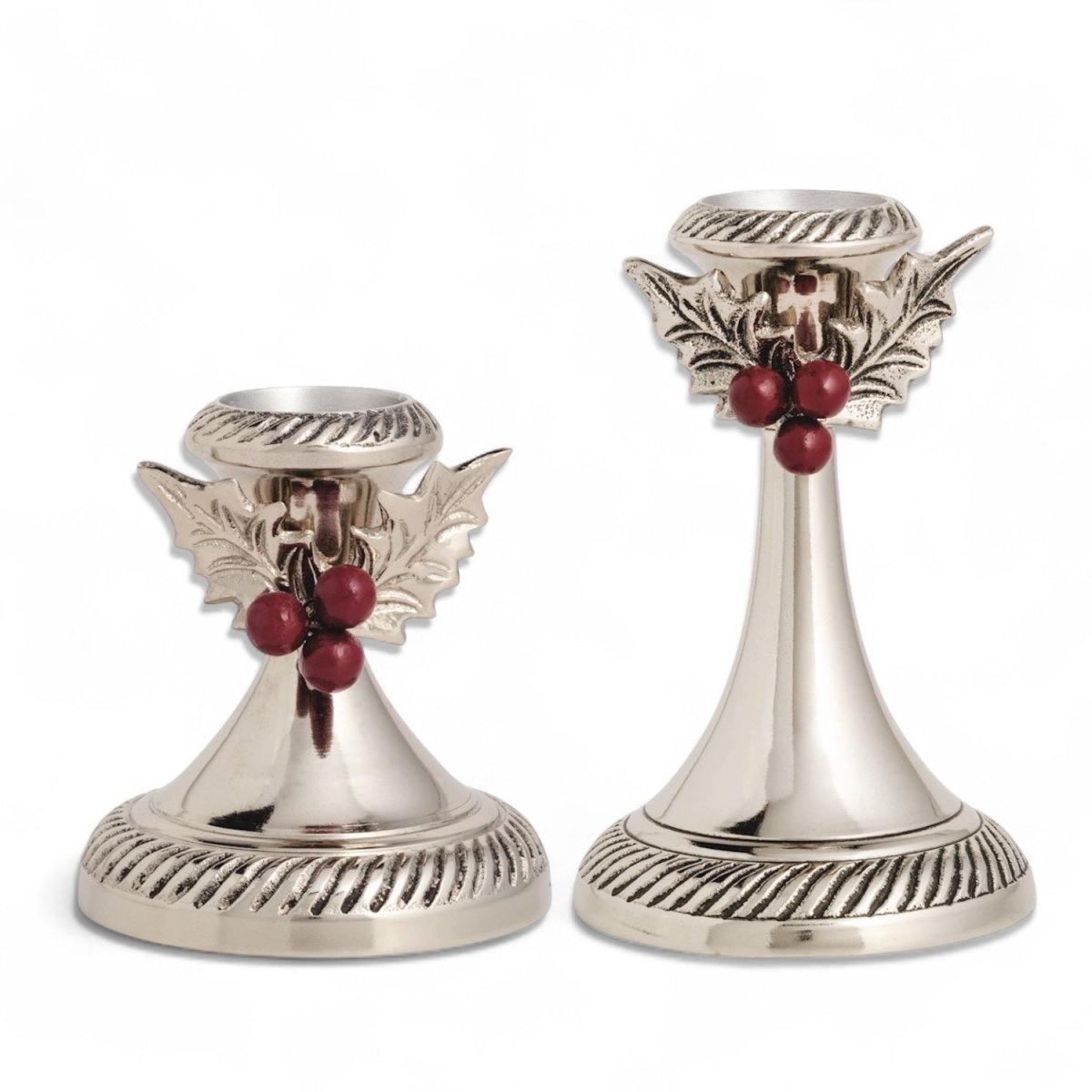 Holly Leaf & Berry Metal Candlesticks | 2 Sizes - Napa Valley Wildflower Co.