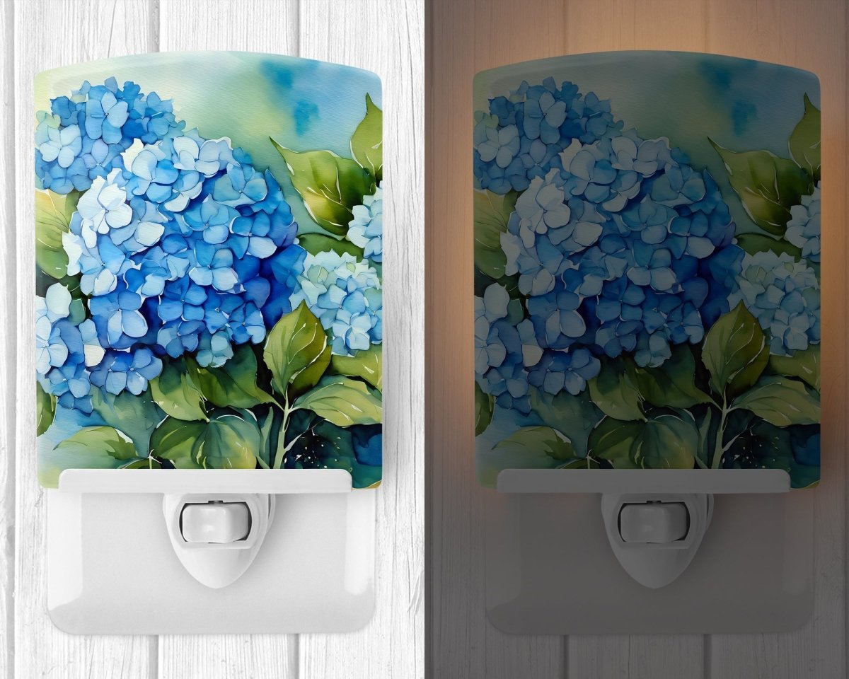 Hydrangeas in Watercolor Ceramic Nightlight - Napa Valley Wildflower Co.