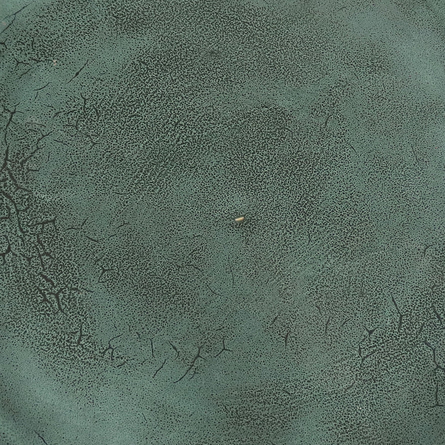 A close-up of a textured material swatch in a muted teal-green color with a fine grain and subtle darker veining.