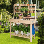 Large Wooden Potting Bench with Sink & Storage – Garden Work Table with Display Rack - Napa Valley Wildflower Co.