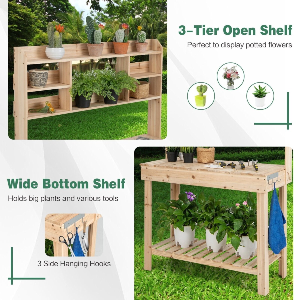 Large Wooden Potting Bench with Sink & Storage – Garden Work Table with Display Rack - Napa Valley Wildflower Co.