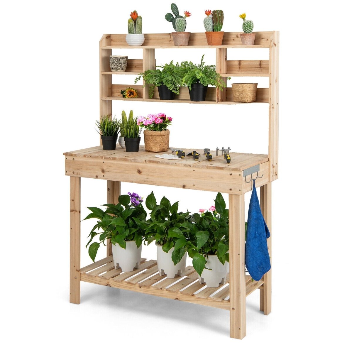 Large Wooden Potting Bench with Sink & Storage – Garden Work Table with Display Rack - Napa Valley Wildflower Co.
