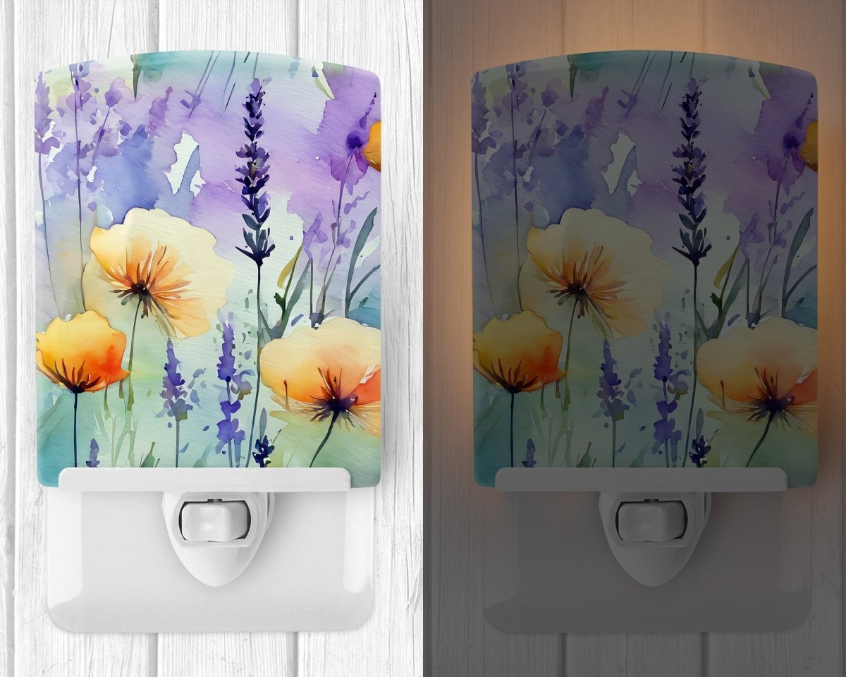 Lavender and Poppy in Watercolor Ceramic Nightlight - Napa Valley Wildflower Co.