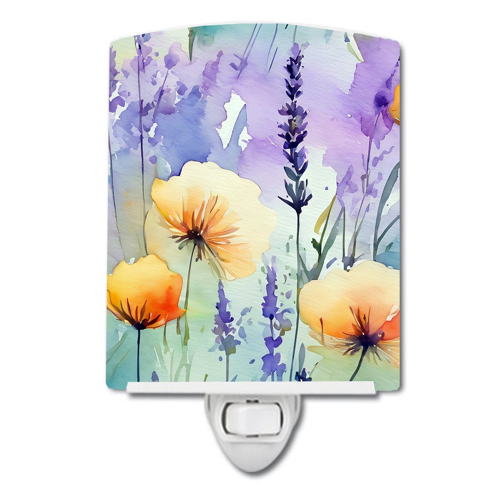 Lavender and Poppy in Watercolor Ceramic Nightlight - Napa Valley Wildflower Co.