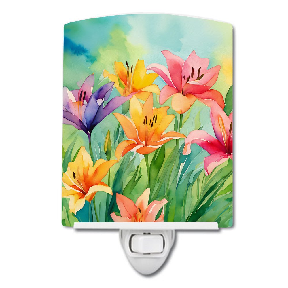 Lilies in Watercolor Ceramic Nightlight - Napa Valley Wildflower Co.