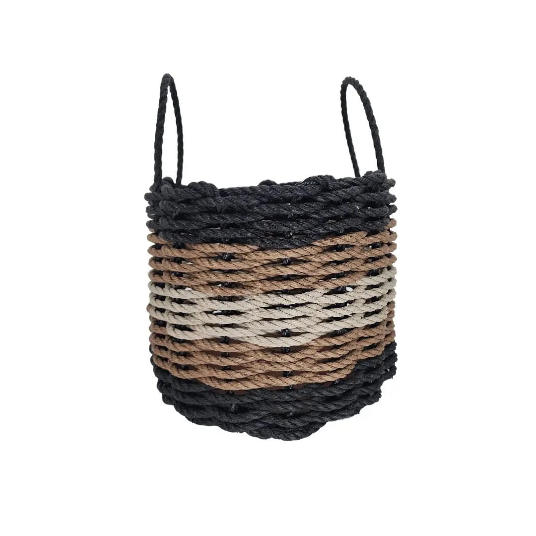 Maine Lobster Rope Basket (Five Stripe Black, Brown & Tan) - Napa Valley Wildflower Co.
