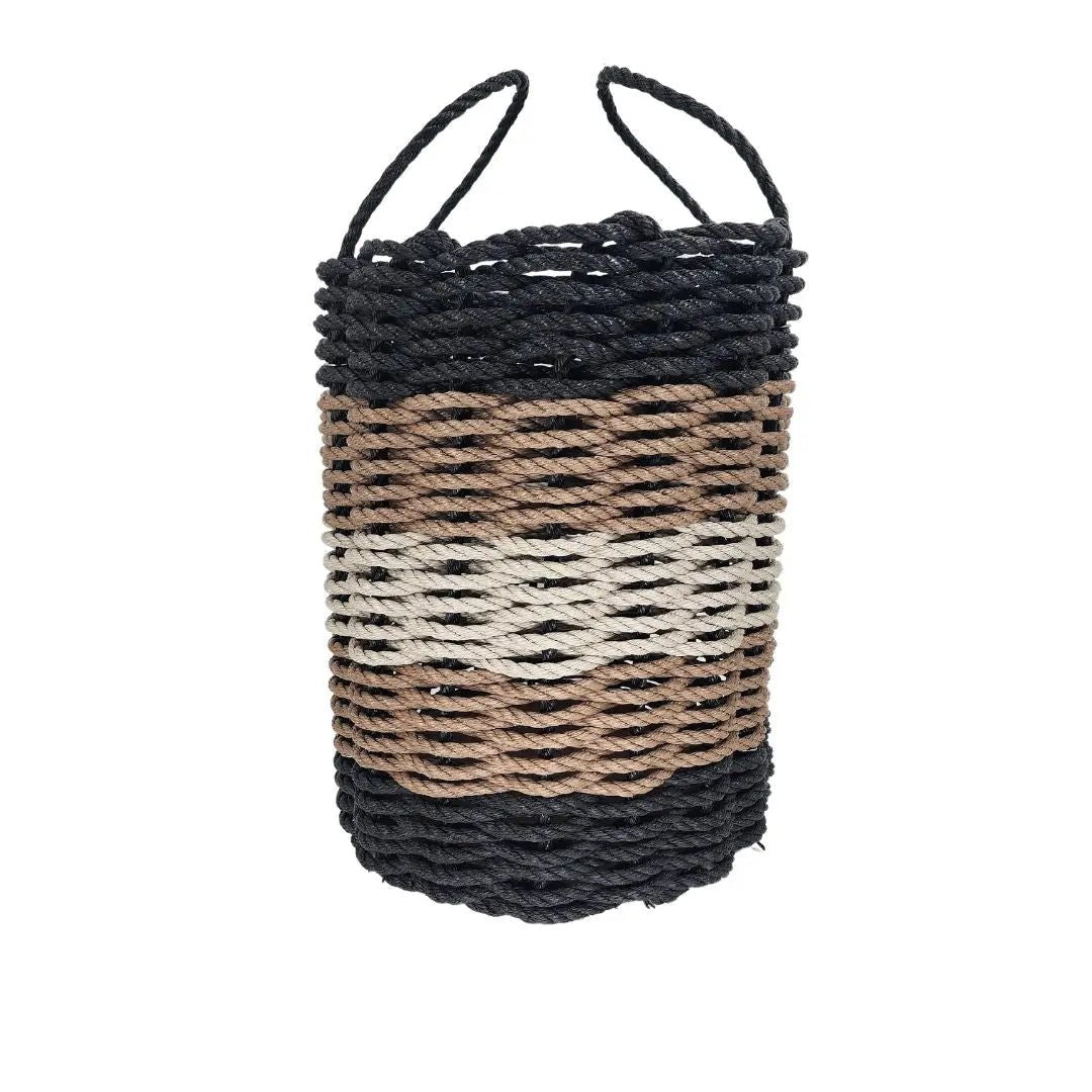 Maine Lobster Rope Basket (Five Stripe Black, Brown & Tan) - Napa Valley Wildflower Co.