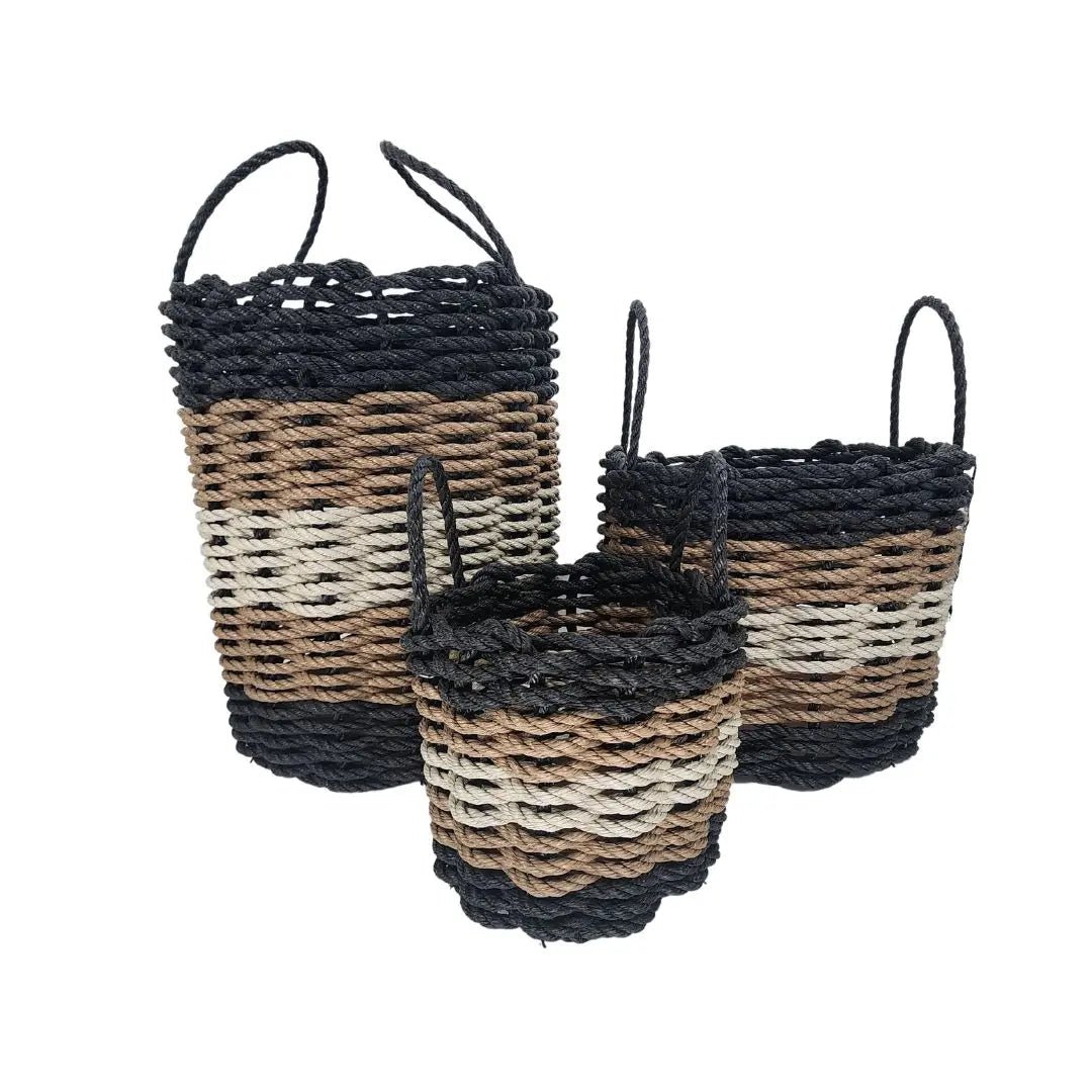 Maine Lobster Rope Basket (Five Stripe Black, Brown & Tan) - Napa Valley Wildflower Co.
