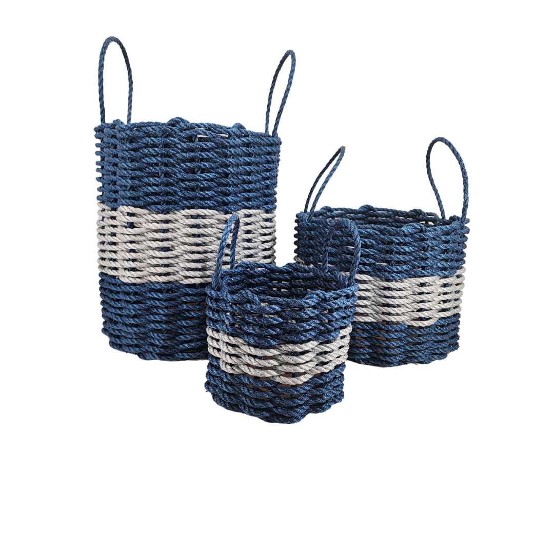 Maine Lobster Rope Basket (Navy Blue & Light Gray) - Napa Valley Wildflower Co.