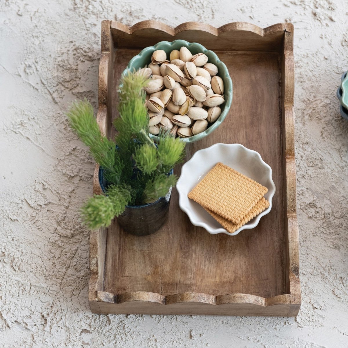 Mango Wood Scalloped Edge Tray - Napa Valley Wildflower Co.